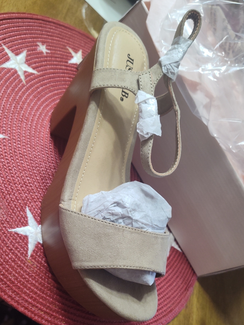 Neutral Tan Block Heel Suede Sandal with Ankle Strap JustFab Size 10